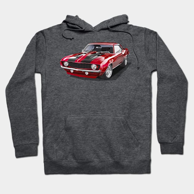 Chevy Camaro Muscle Car 1969 Red Hoodie by TheStuffInBetween